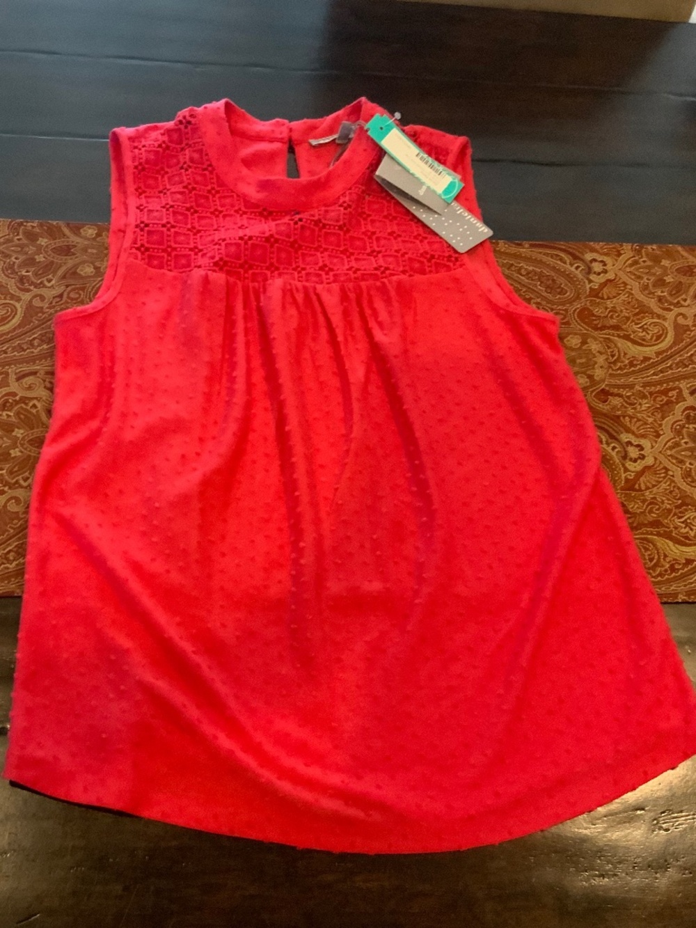 Daniel  Rainn Fiona lace detail knit top in coral, size S, NWT, MSRP$58